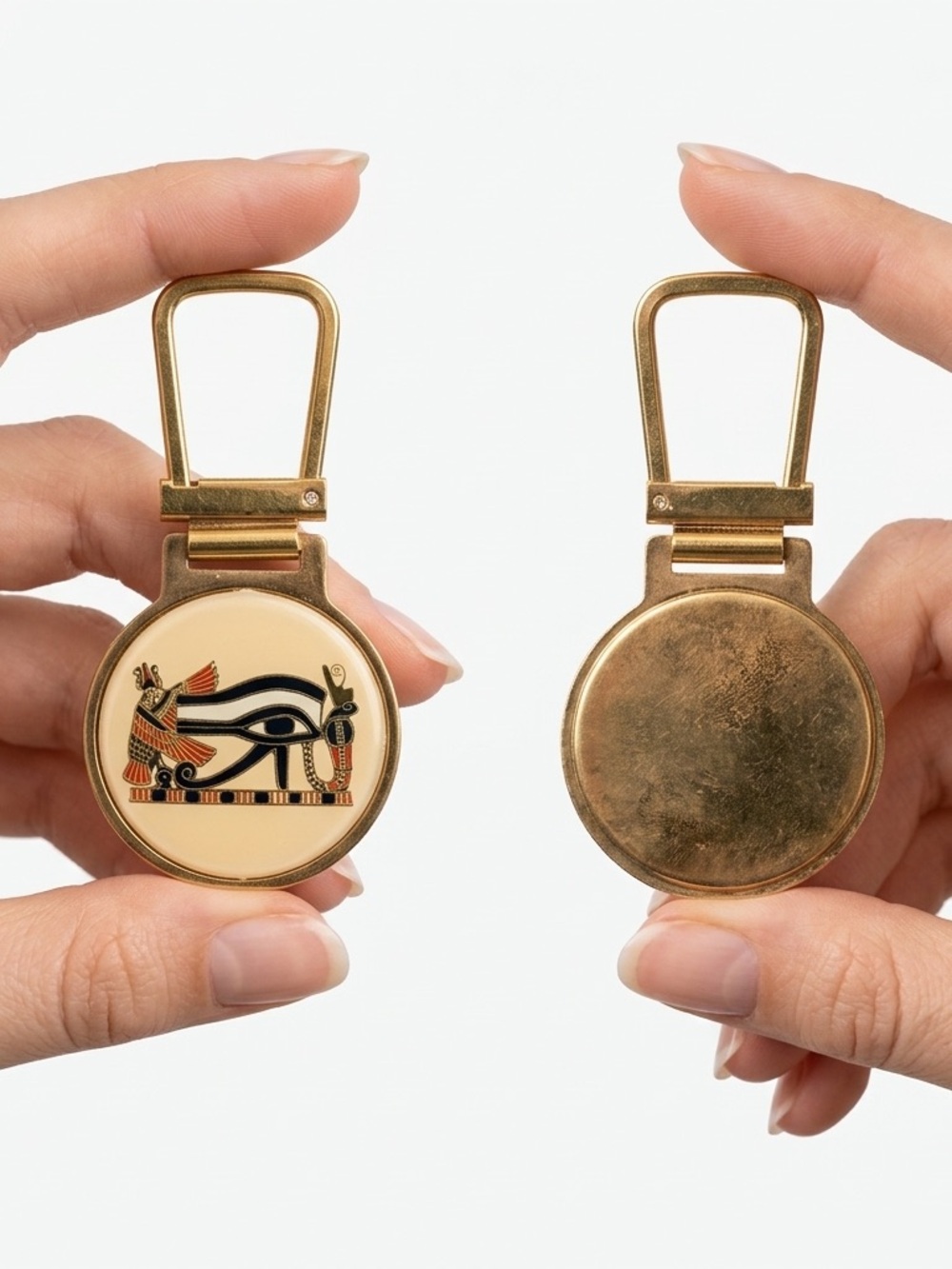Vintage HIT USA Eye of Horus Squeeze Keychain - Gold Tone Egyptian Amulet